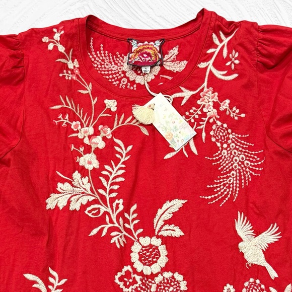 NEW JOHNNY WAS Valentina Long Sleeve Bishop Tee in Red Wine size XL - Picture 3 of 8